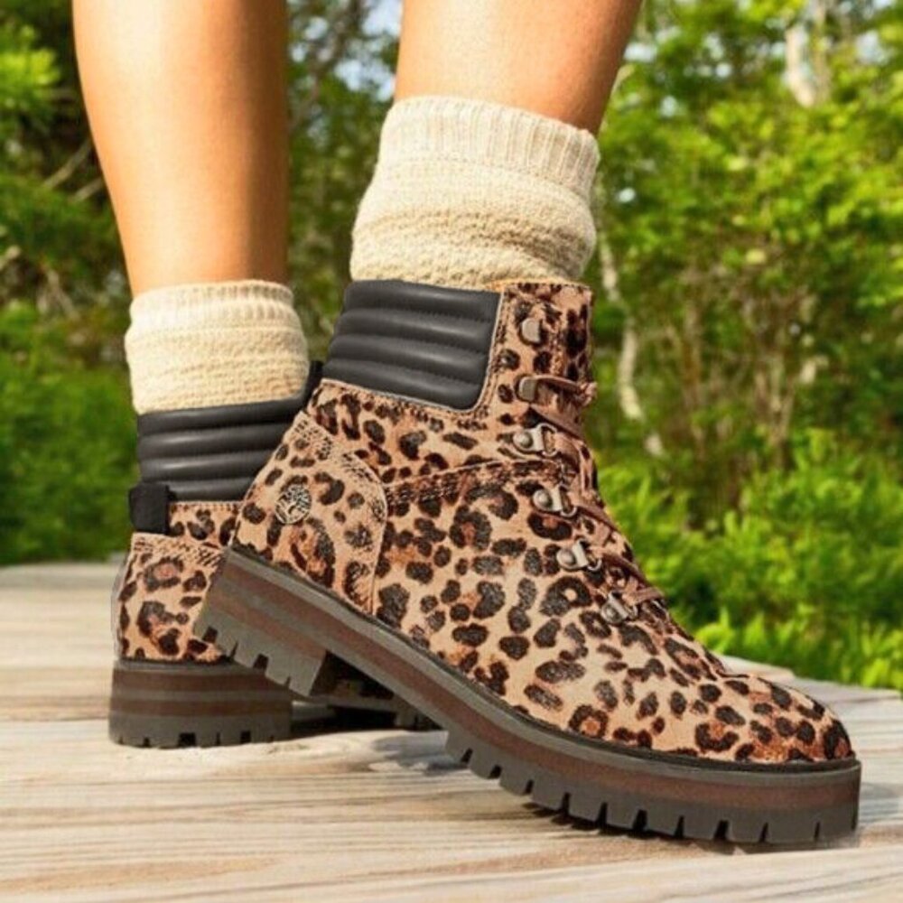 NEW TIMBERLAND LONDON SQUARE BOOTS!  6 or 8  DYED SHEEP HAIR IN LEOPARD PATTERN - Picture 3 of 3